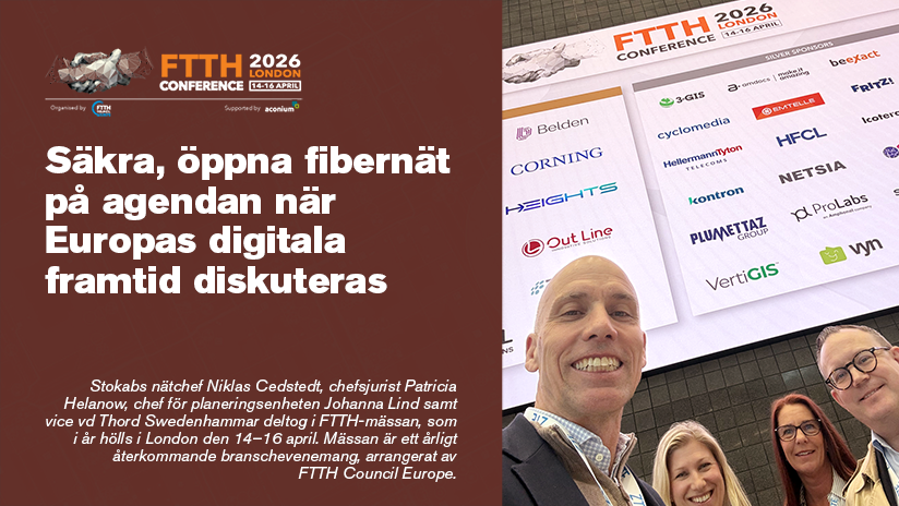 Stokabs team framför konferenslokalen på FTTH Conference 2026
