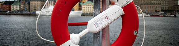 Livboj med Stockholm i bakgrunden