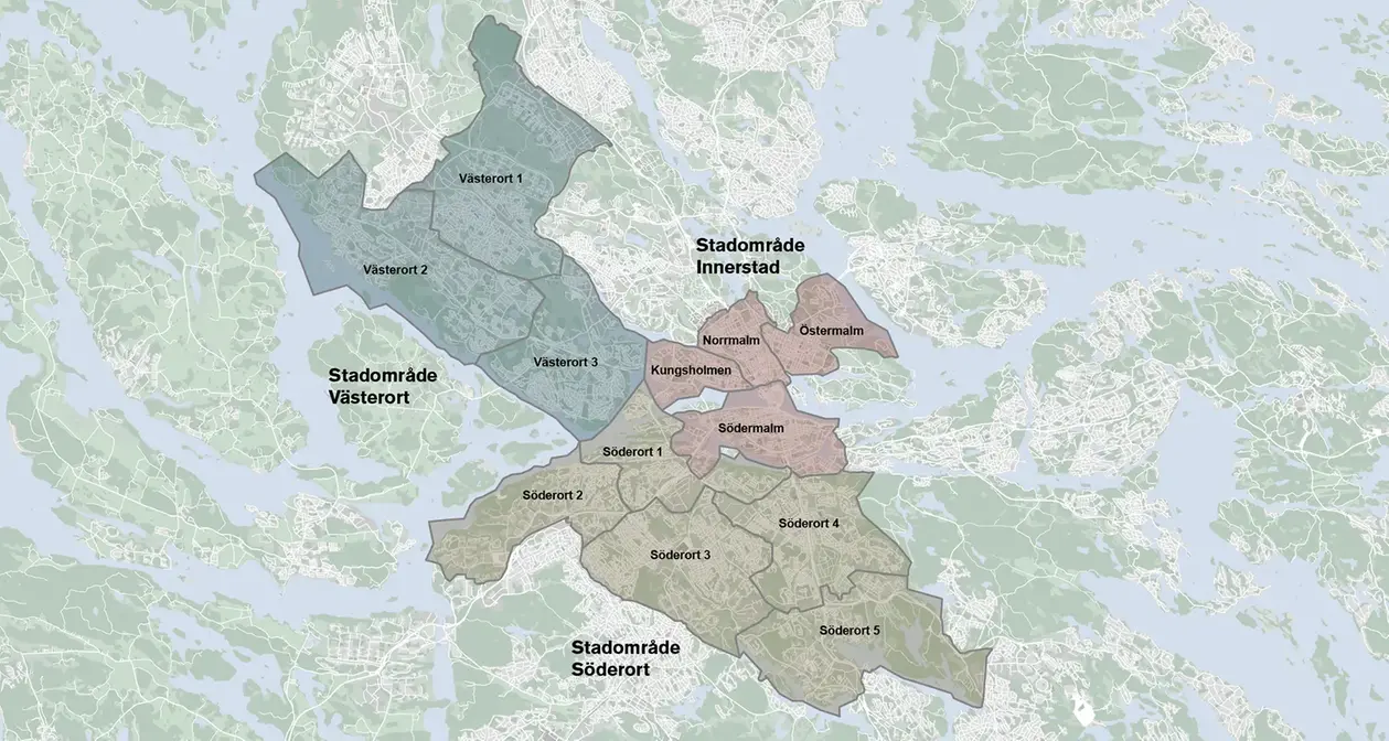 Illustration över Stokabs olika Malm- och Stadsområden